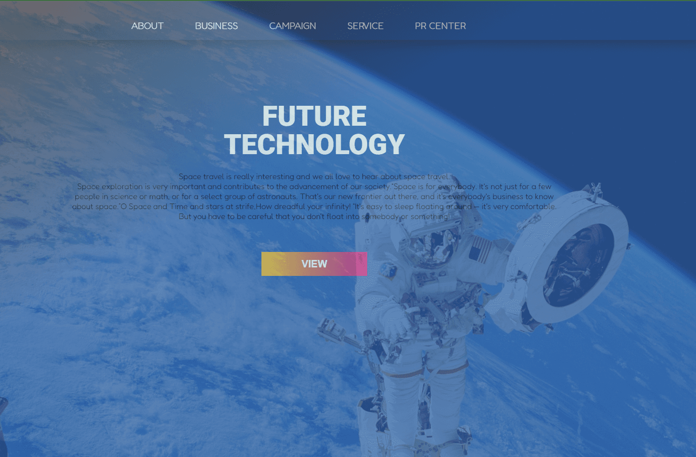 Space Travel Landing Page